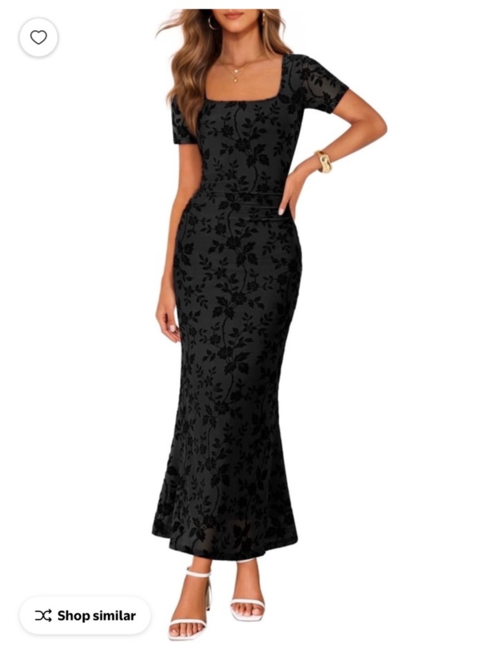 Black Floral Square-Neck Maxi Dress